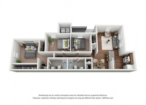 3 Bedroom Floor Plan at Lakecrest Village, Texas, 77078